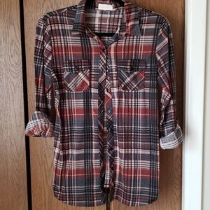 Grey and Orange Plaid Shirt